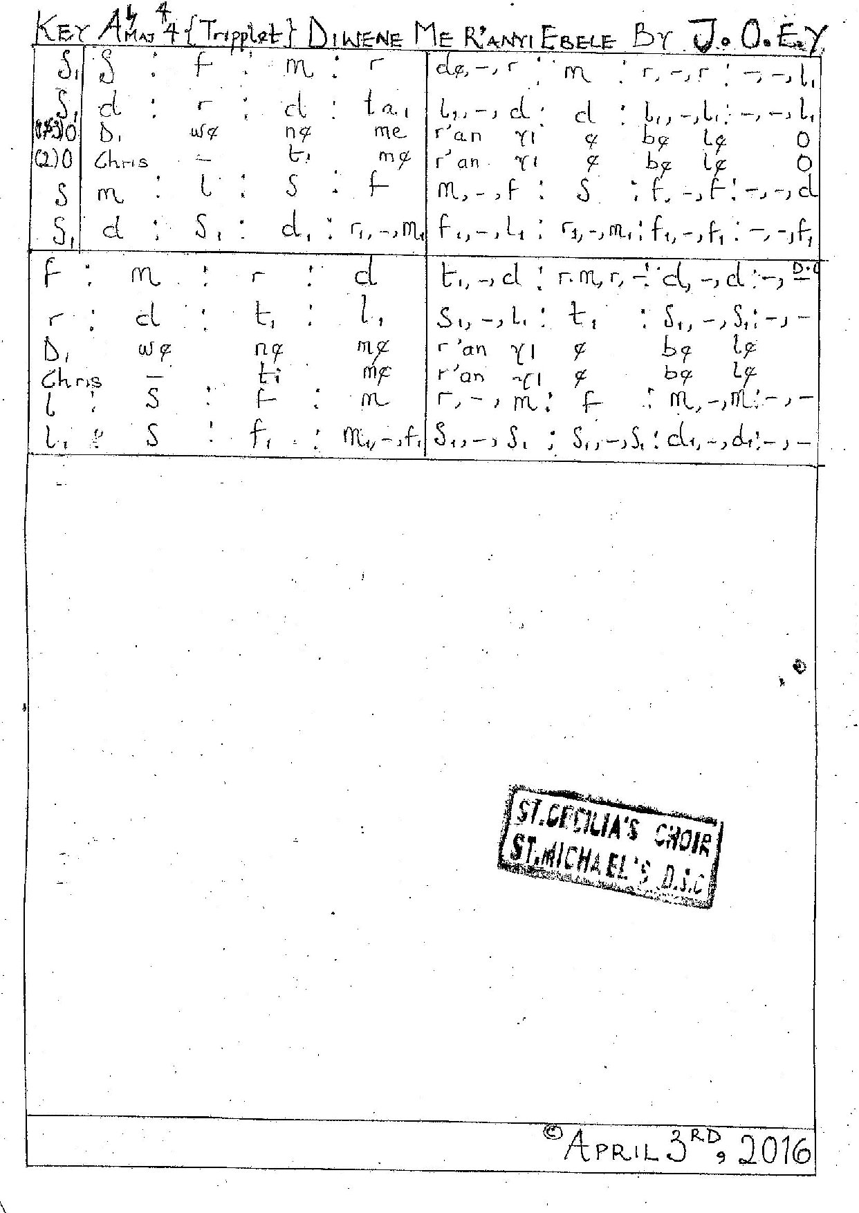 Diwene Me Ranyi Ebele - Download Choir Script PDF