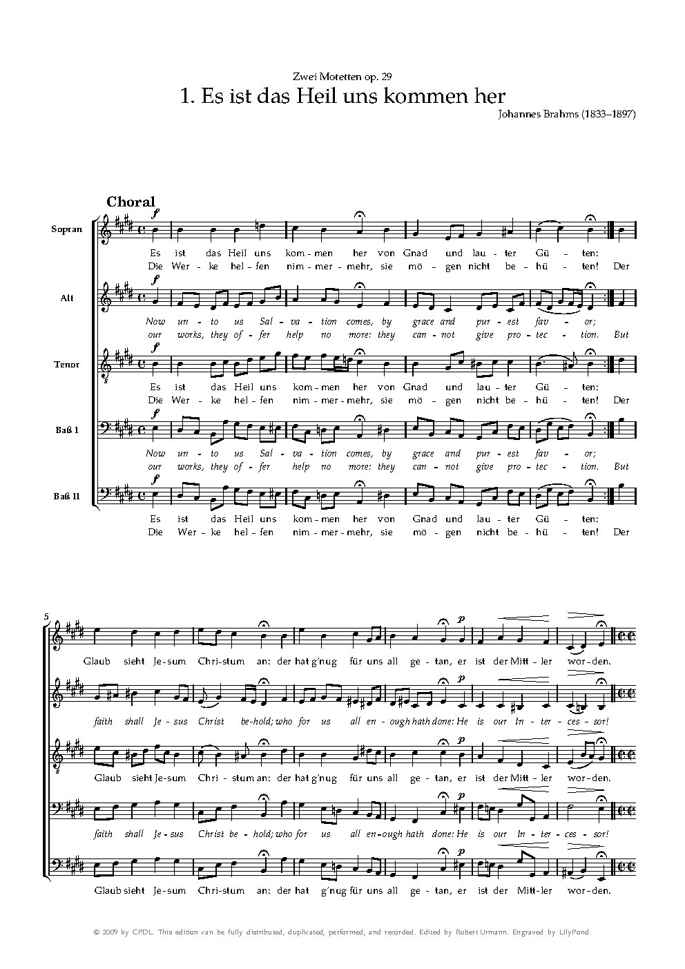 Es ist das Heil uns kommen her, Op. 29, No. 1