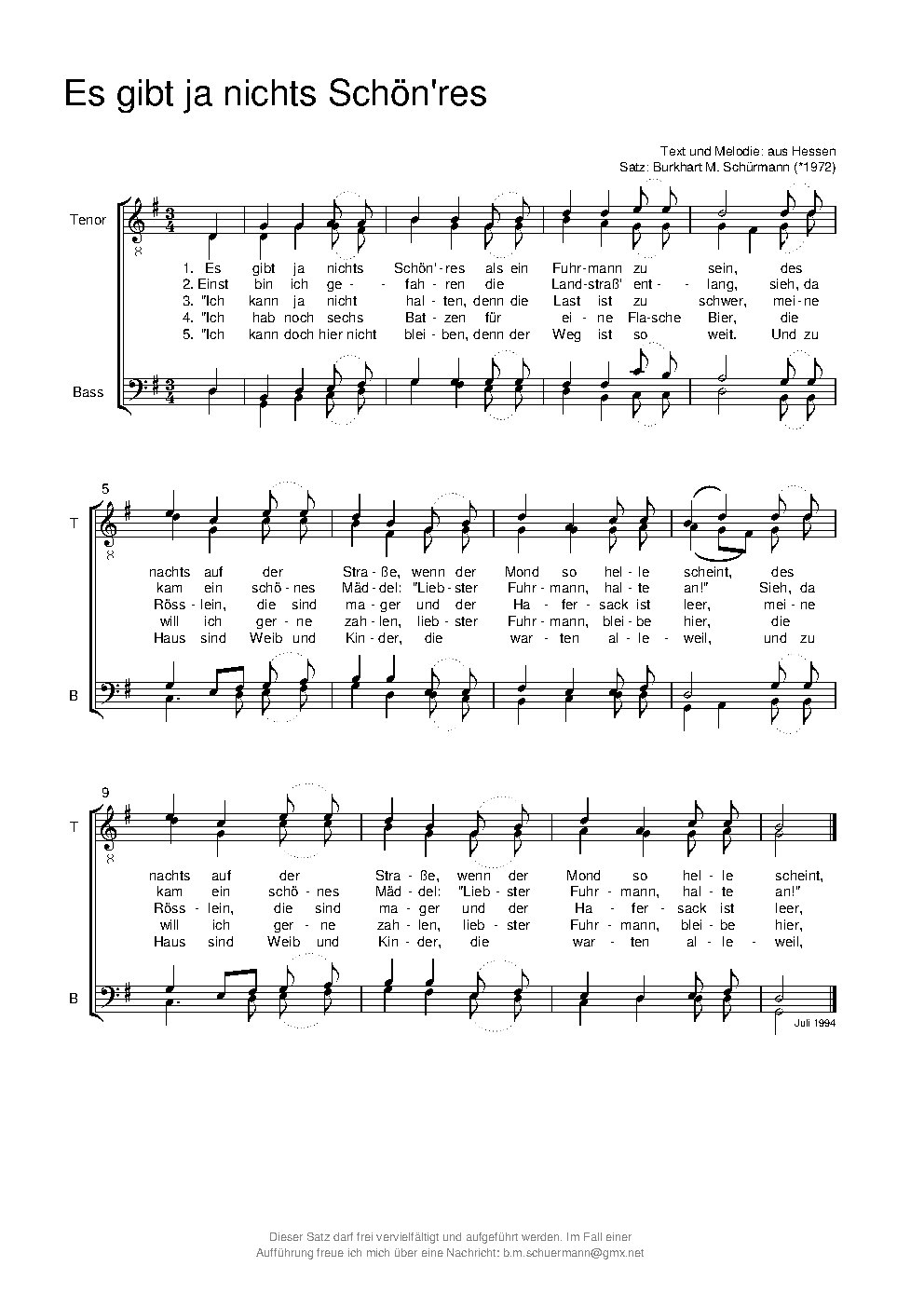 Es gibt ja nichts Schön'res - Choir Script PDF Thumbnail
