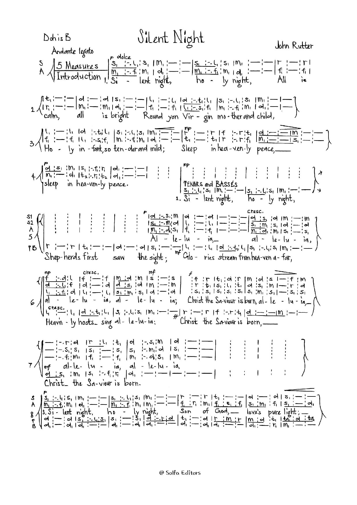 (Xmas) Silent Night - Rutter - Download Choir Script PDF