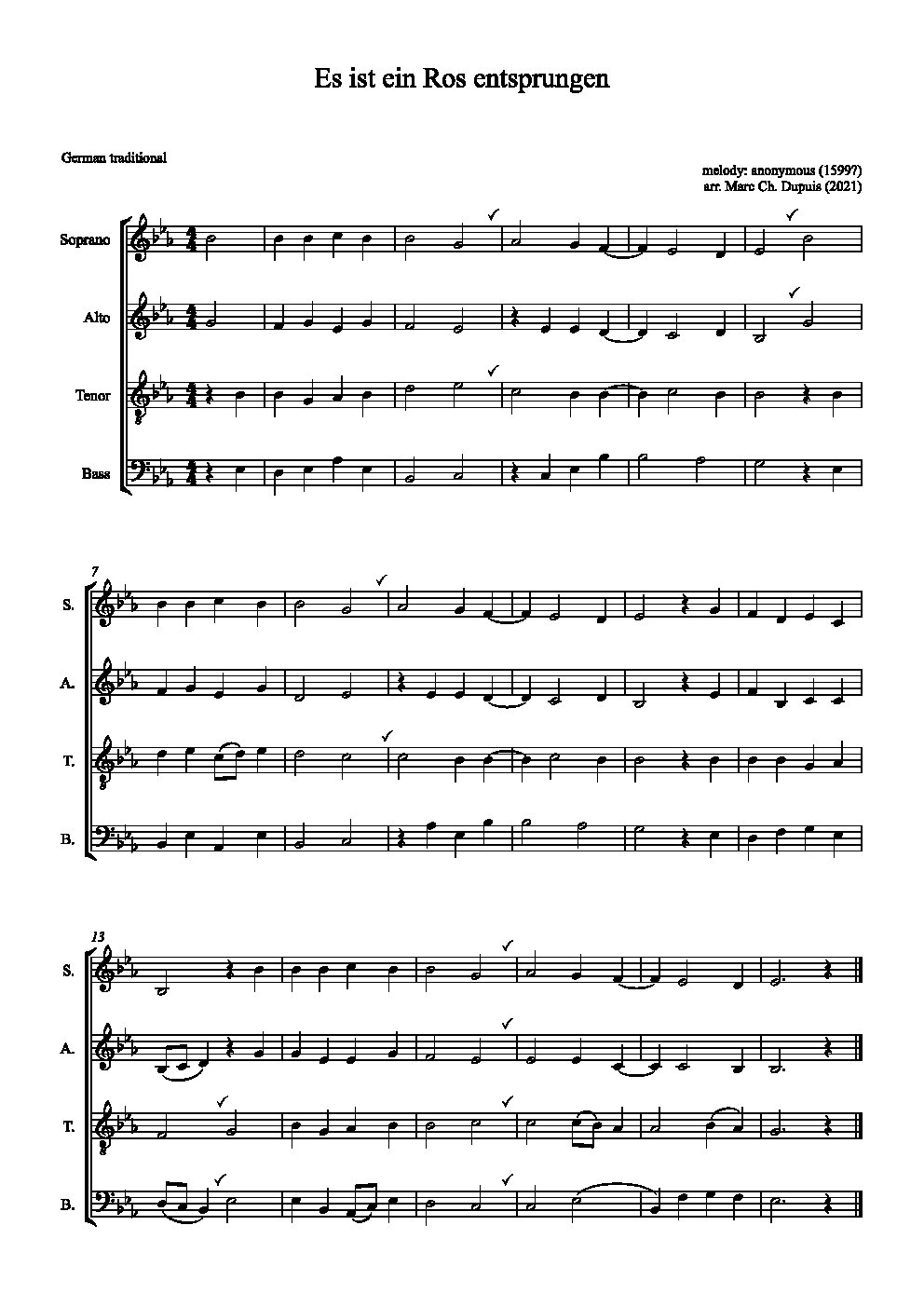Es ist ein Ros entsprungen - Choir Script PDF Thumbnail
