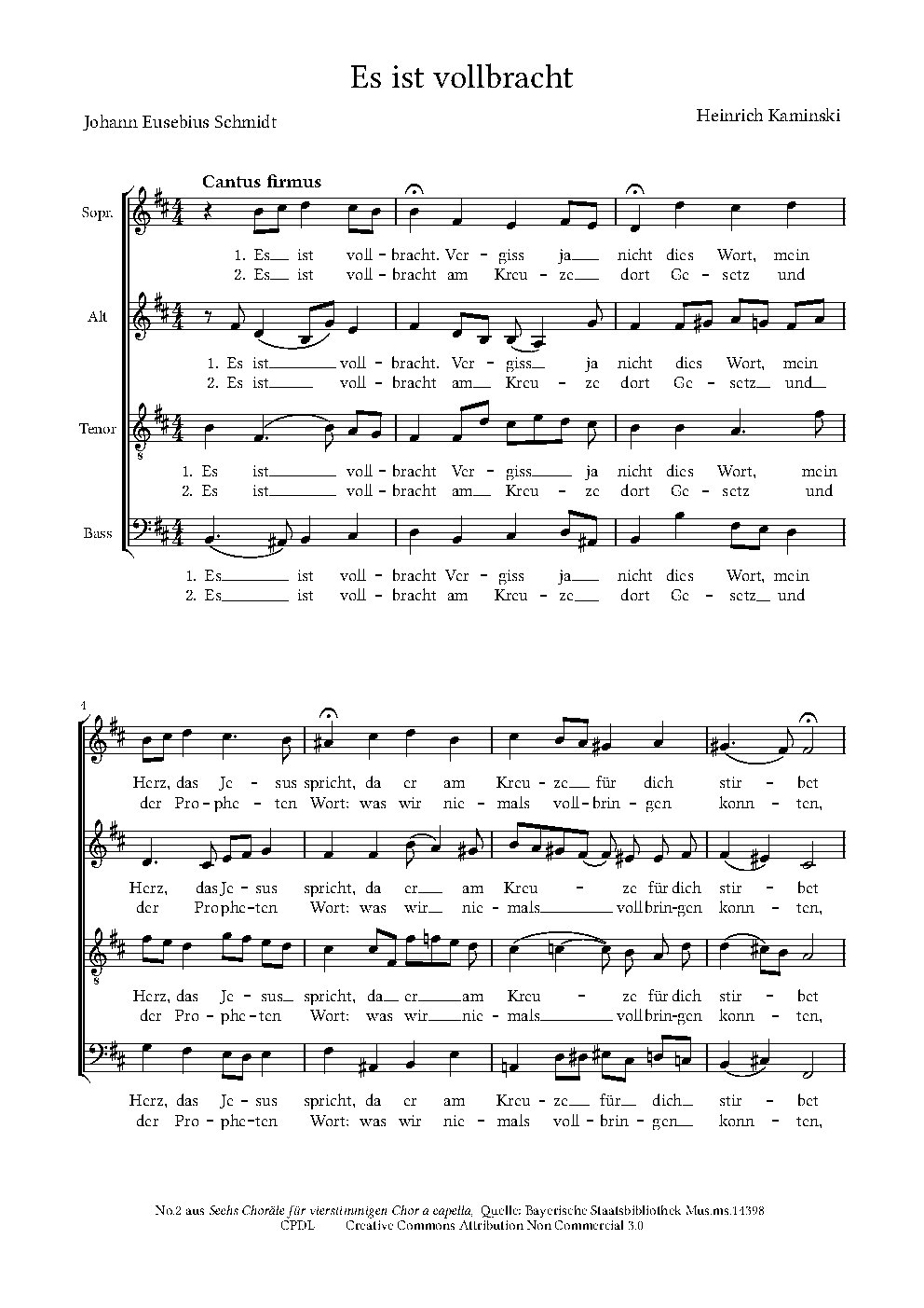 Es ist vollbracht|Sechs Choräle für vierstimmigen gem. Chor a capella