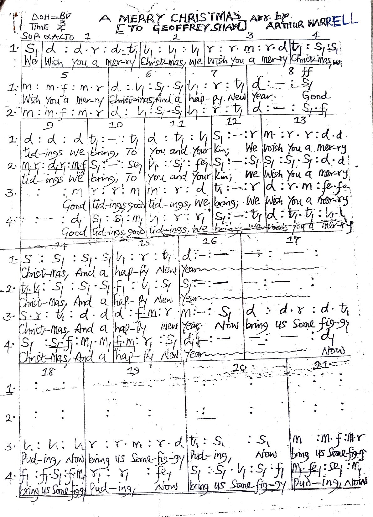 (Xmas) A Merry Christmas (to Geoffrey Shaw) Arr By Arthur Warrell