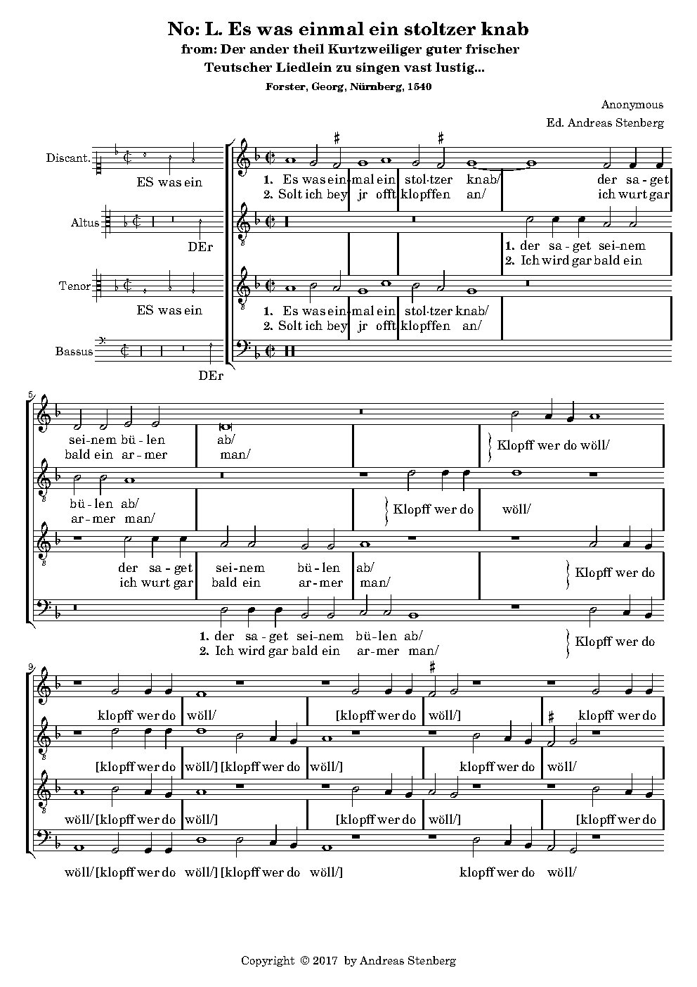 Es was ein mal ein stoltzer knab - Choir Script PDF Thumbnail