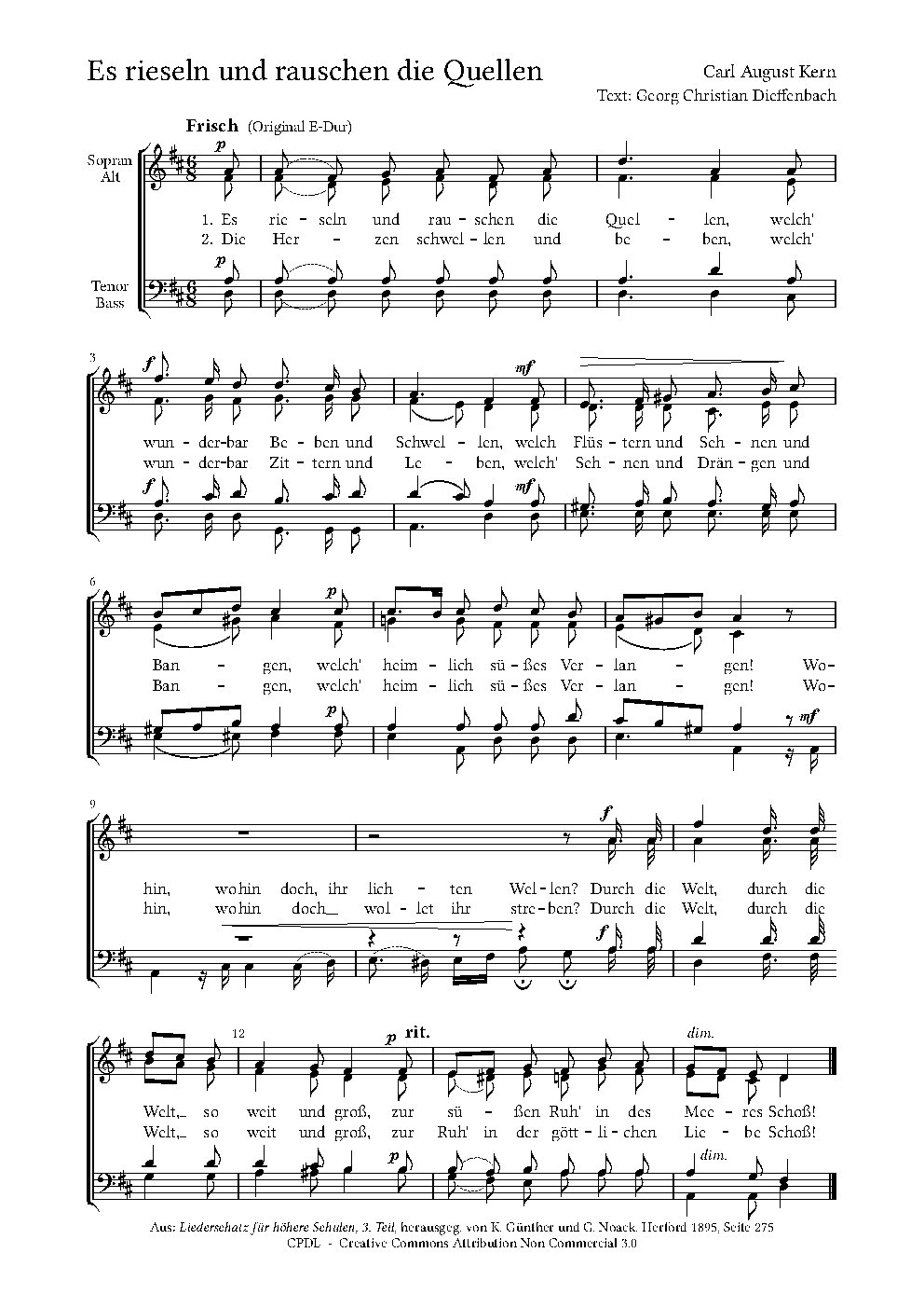 Es rieseln und rauschen die Quellen - Choir Script PDF Thumbnail
