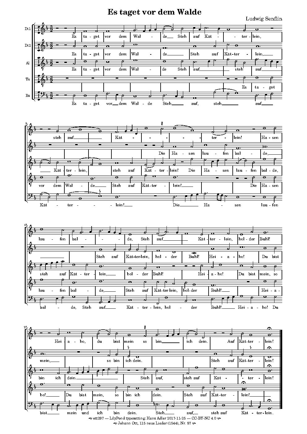 Es taget vor dem Walde - Choir Script PDF Thumbnail