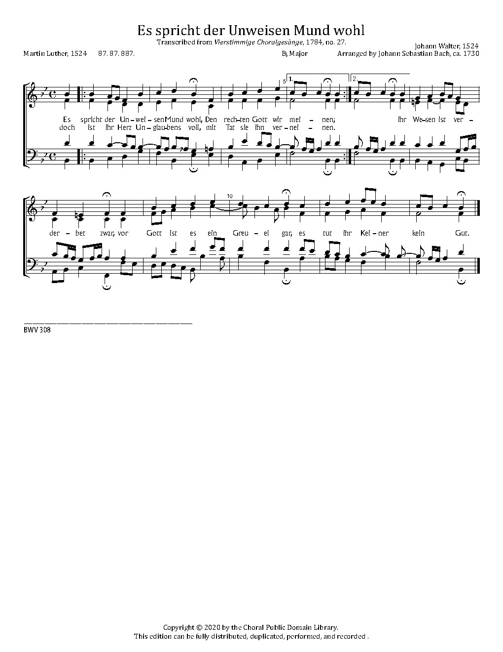 Es spricht der Unweisen Mund, BWV 308