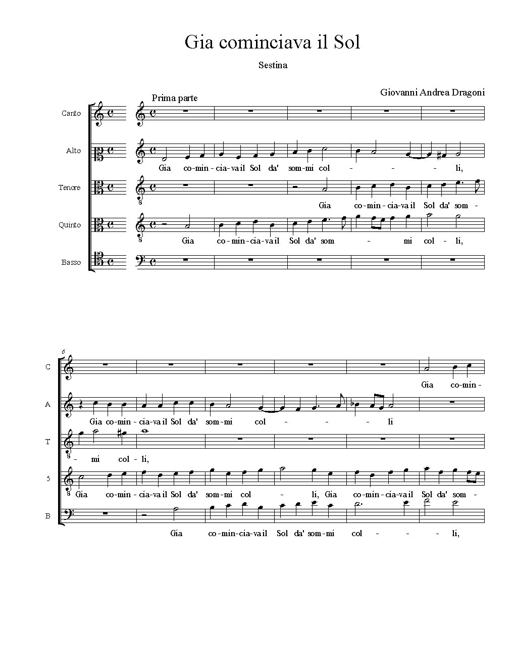 Gia cominciava il Sol - Choir Script PDF Thumbnail