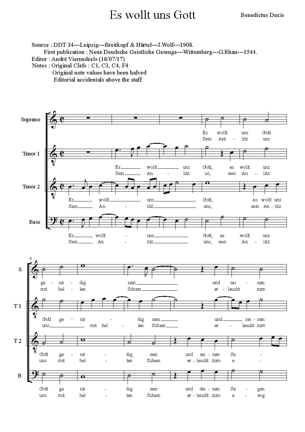 Es wollt uns Gott genädig sein - Choir Script PDF Thumbnail