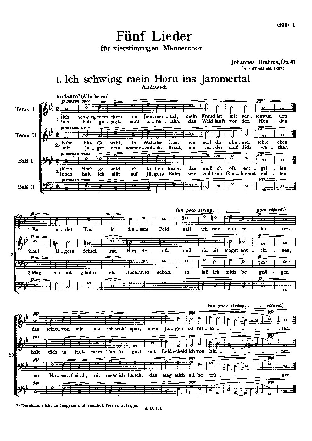 Fünf Lieder für vierstimmigen Männerchor