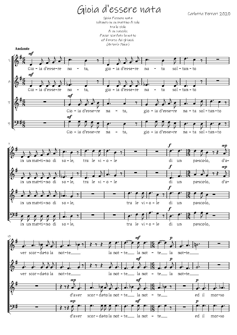Gioia d'essere nata - Choir Script PDF Thumbnail