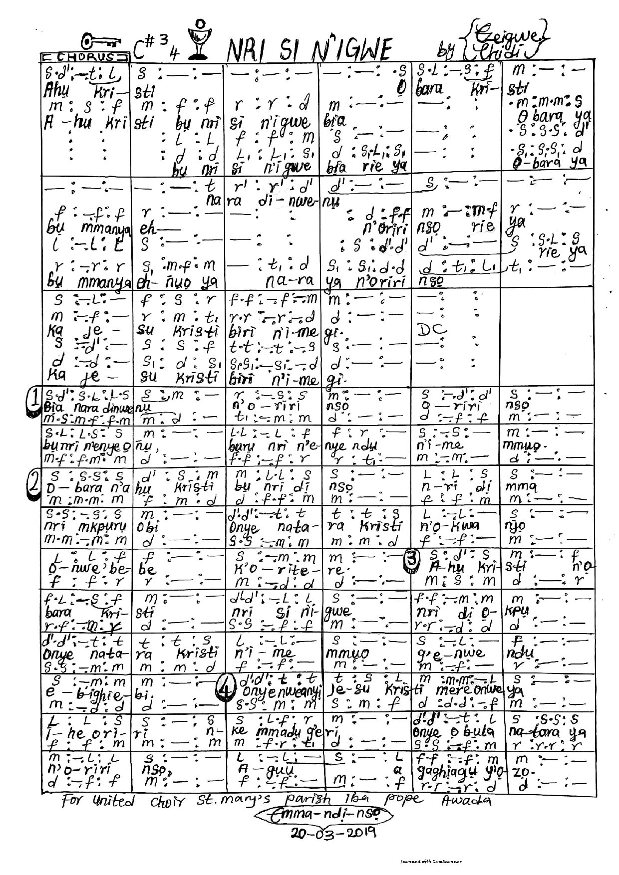 Nri Si N Igwe - Download Choir Script PDF