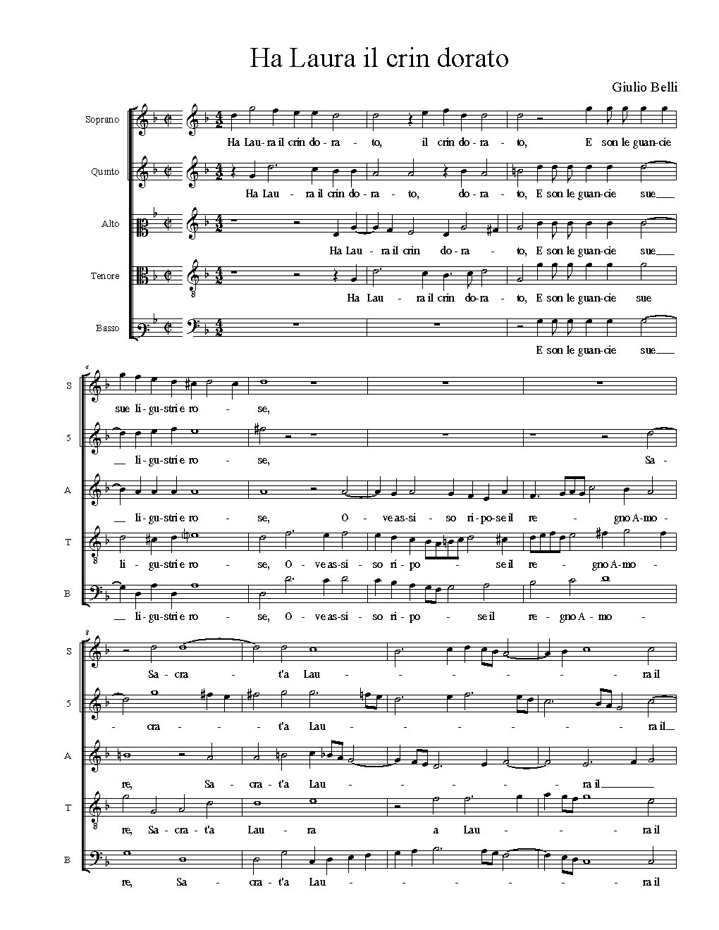 Ha Laura il crin dorato - Choir Script PDF Thumbnail