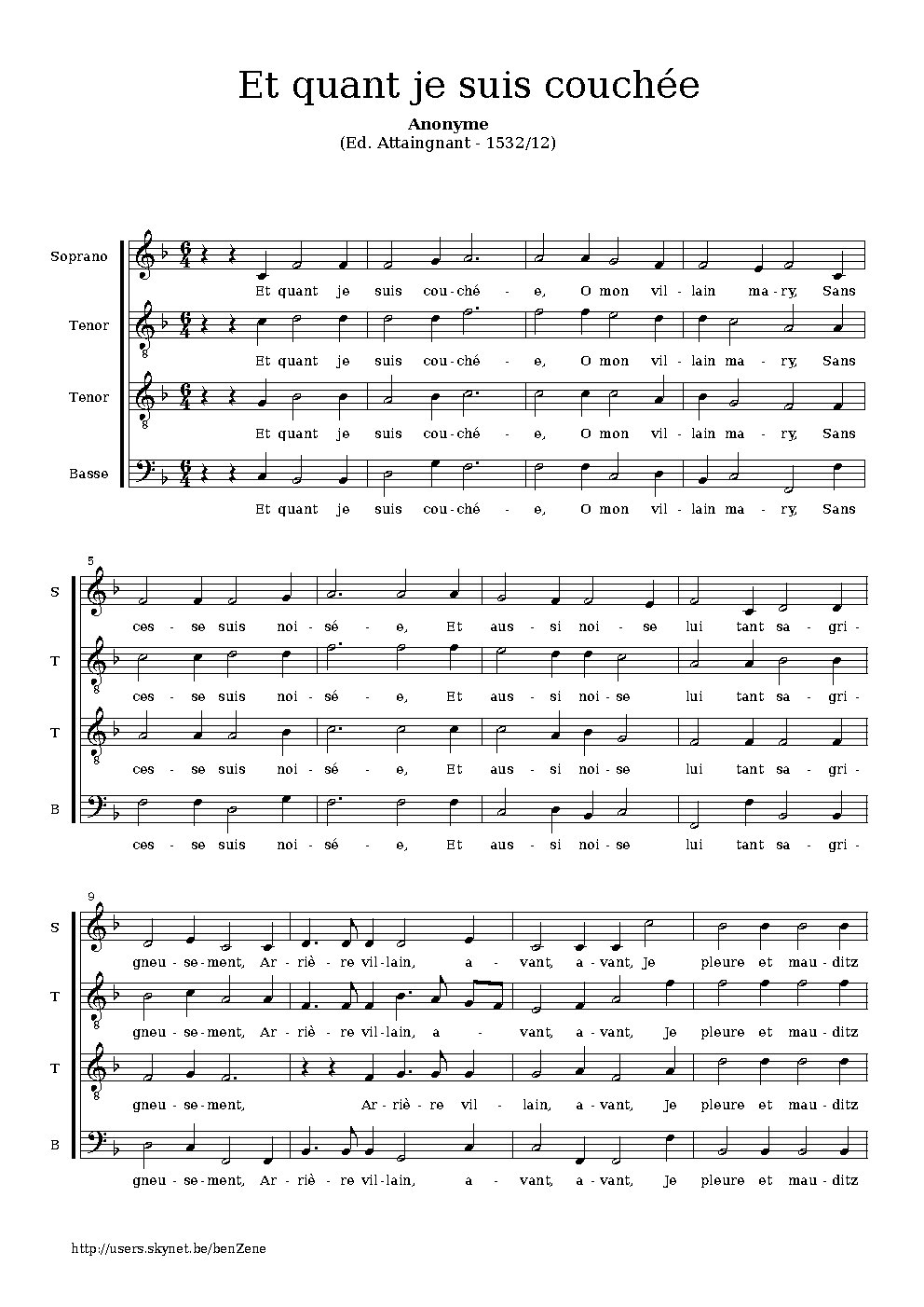 Et quant je suis couchée - Choir Script PDF Thumbnail