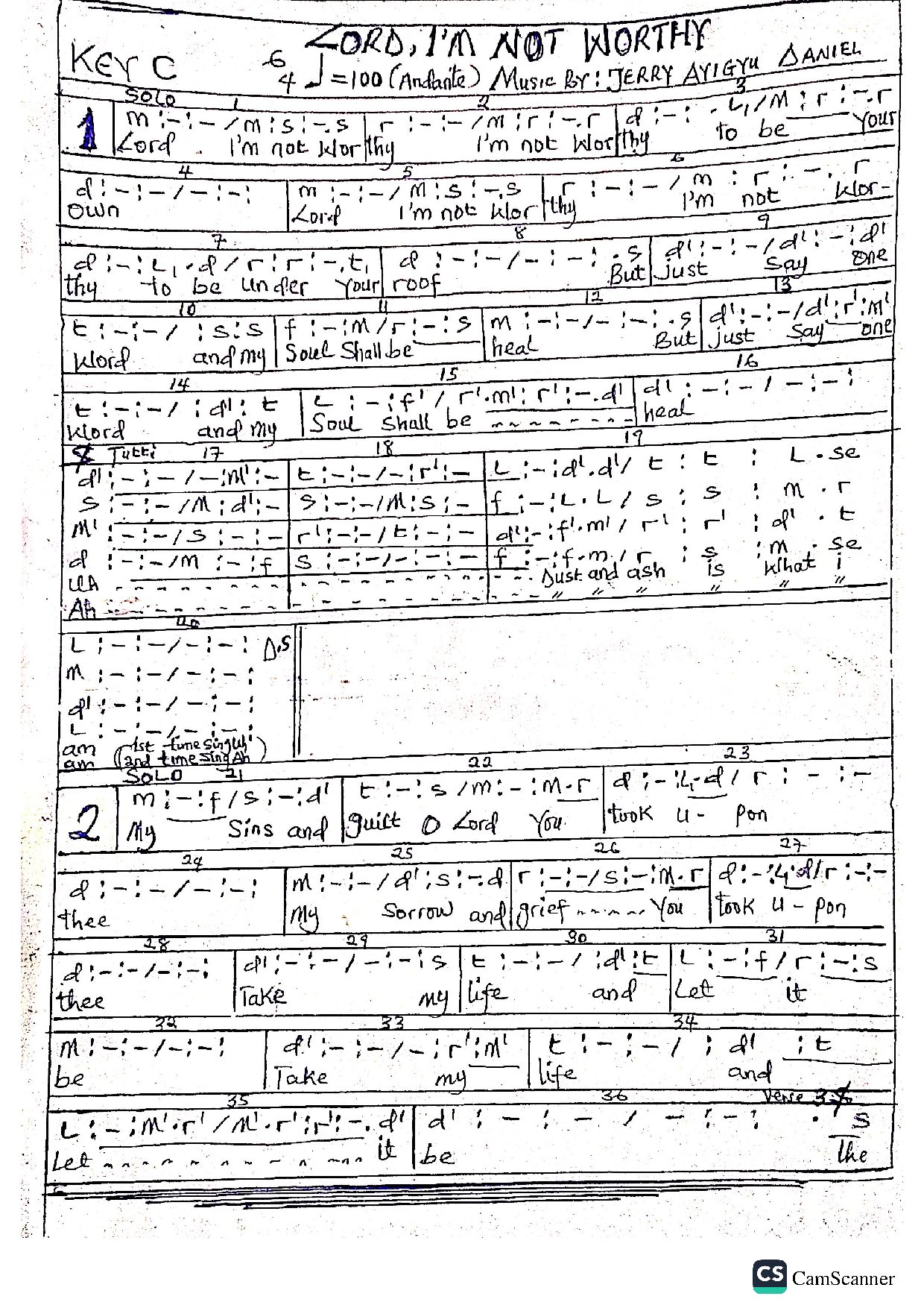 Lord, I M Not Worthy - By Jerry Ayigyu Daniel - Download Choir Script PDF