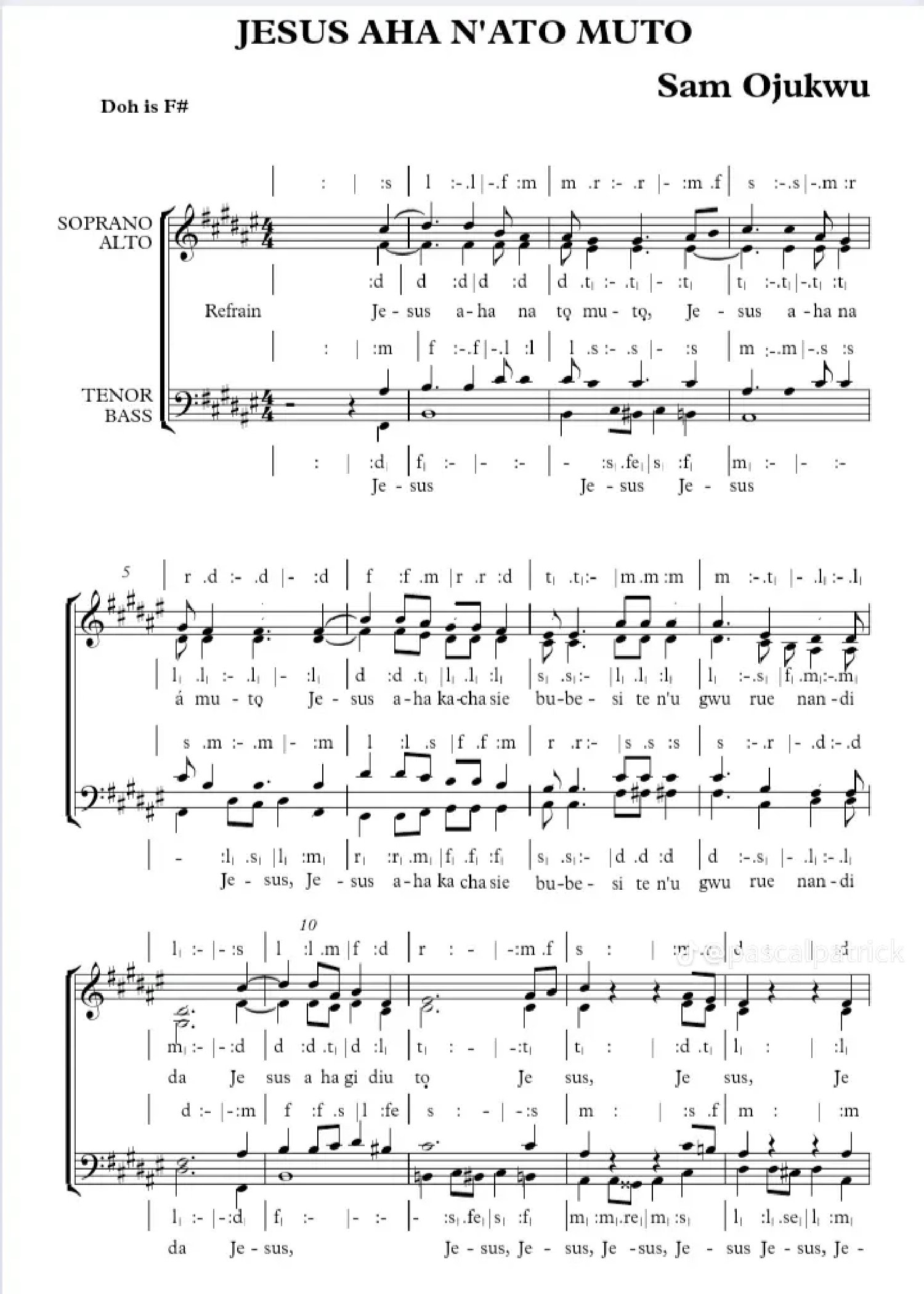Jesus Aha N Atọ Mu Utọ By Sam Ojukwu - Download Choir Script PDF