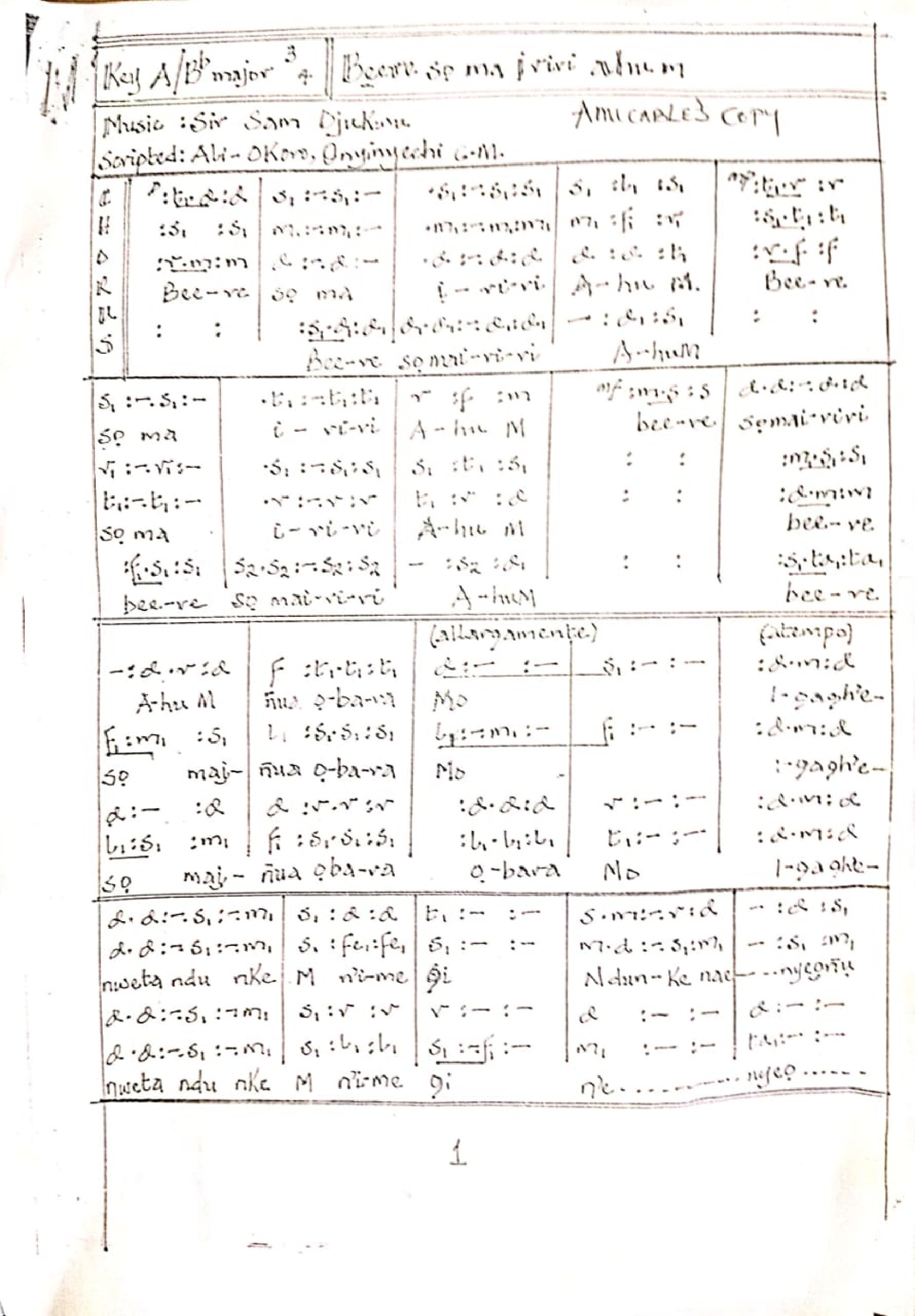 Beere So Ma Iriri Ahum - Download Choir Script PDF