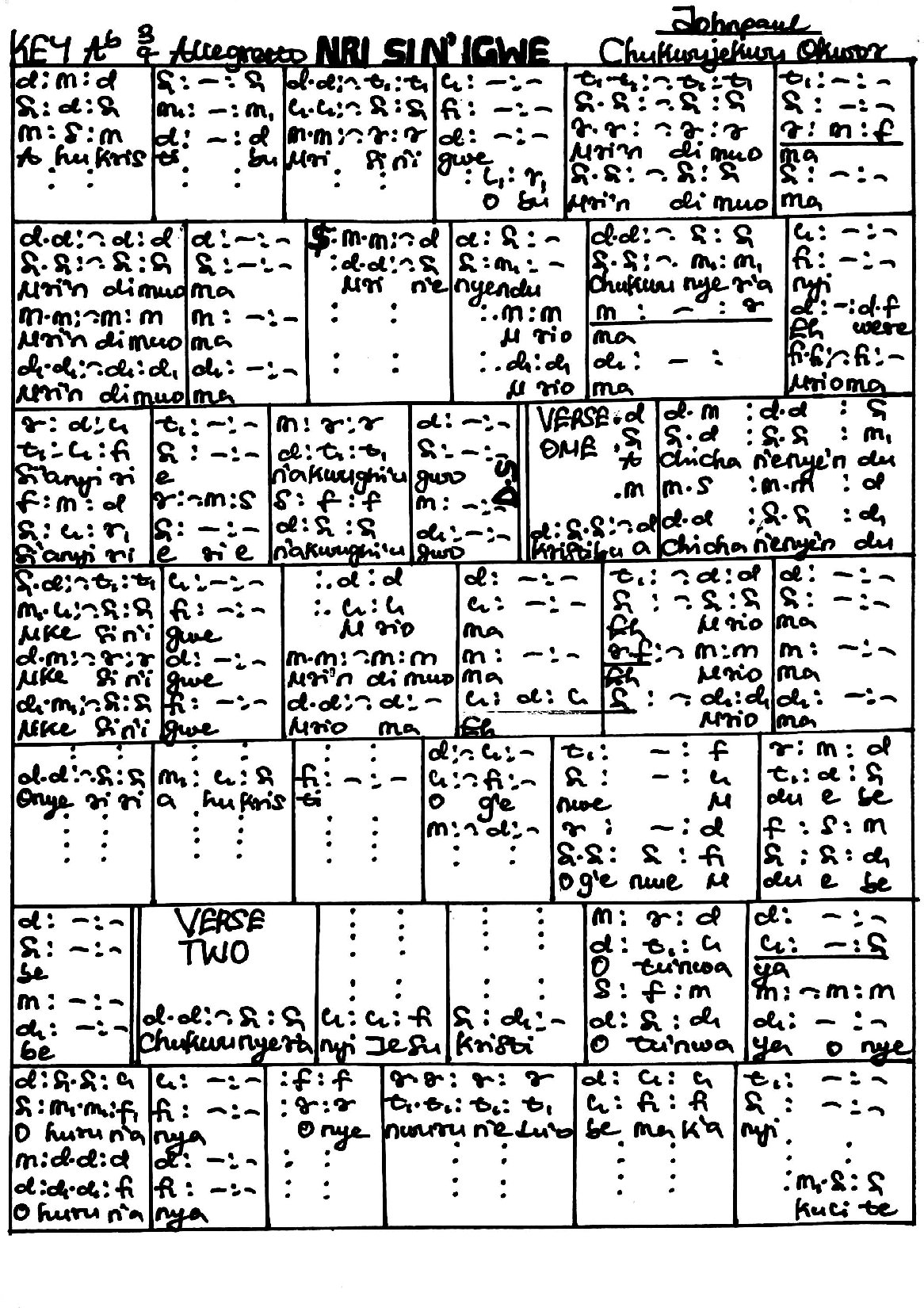 Nri Si N`igwe (communion) - Download Choir Script PDF