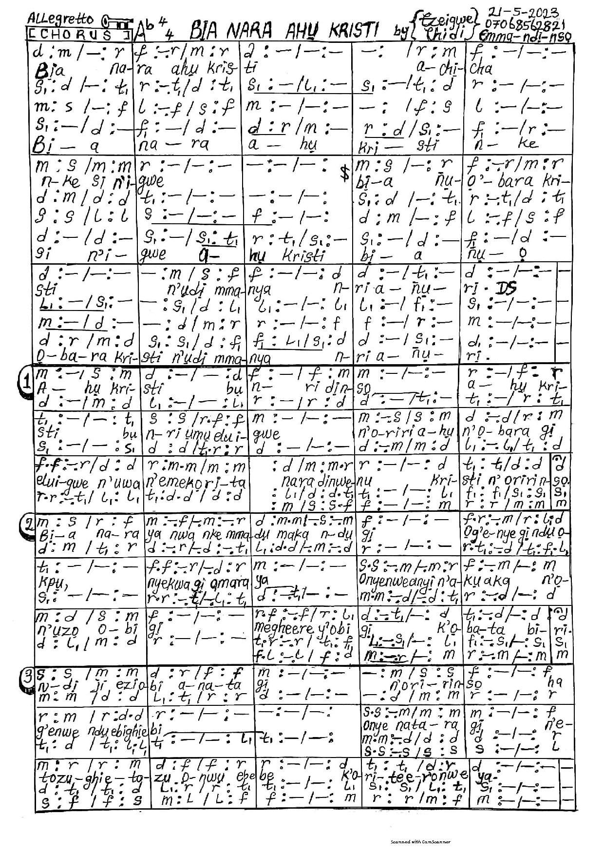 Bia Nara Ahu Kristi - Download Choir Script PDF