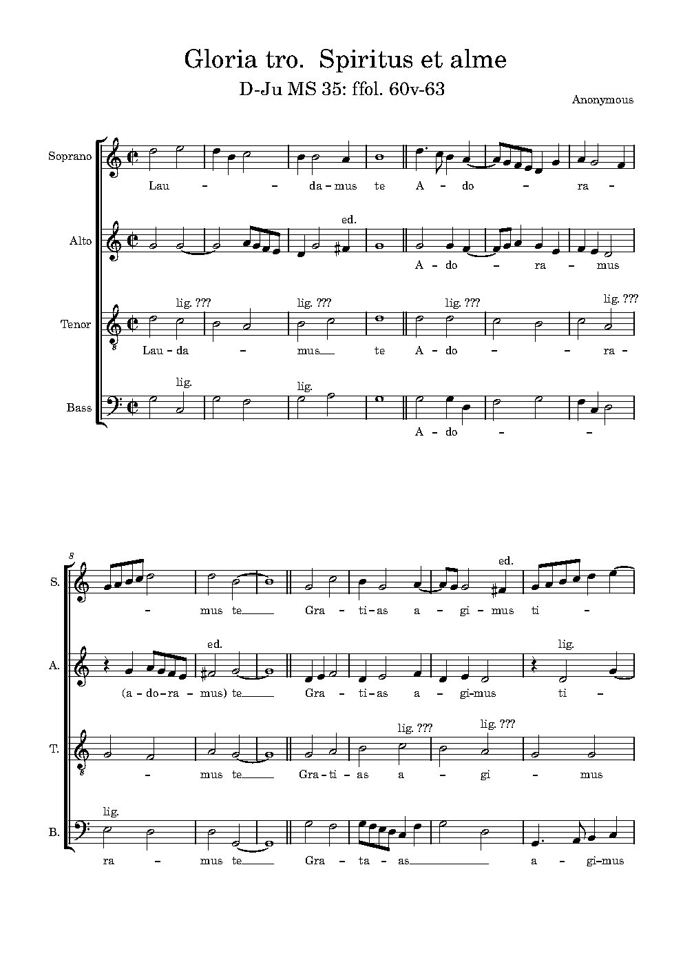 Gloria ... Spiritus et Alme (D-Ju MS 35) - Choir Script PDF Thumbnail