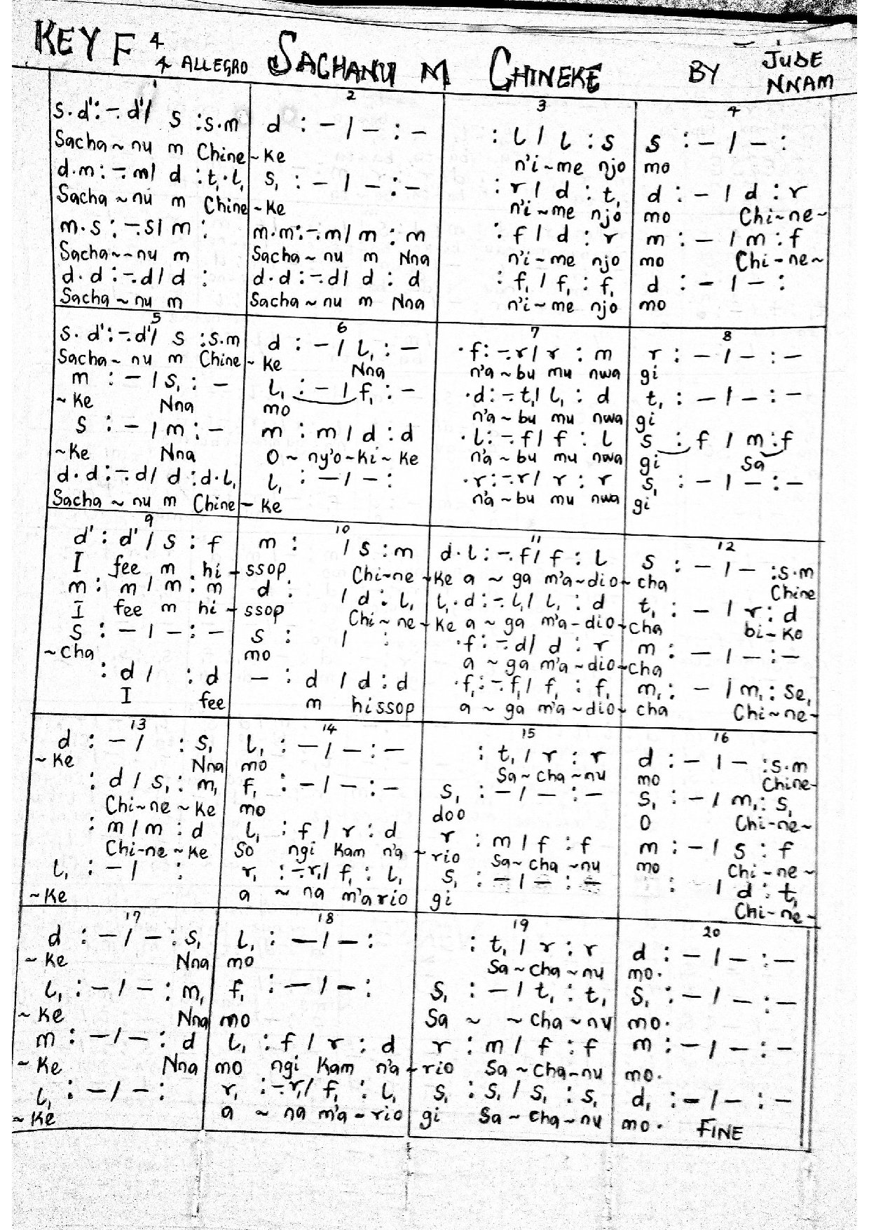 Sachanu M Chineke ~ Jude Nnam - Download Choir Script PDF
