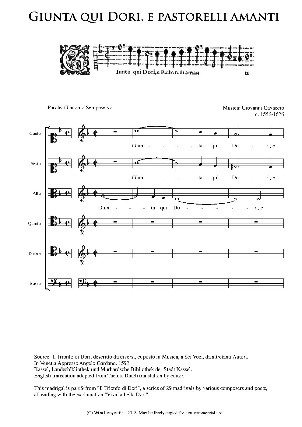 Giunta qui Dori - Choir Script PDF Thumbnail