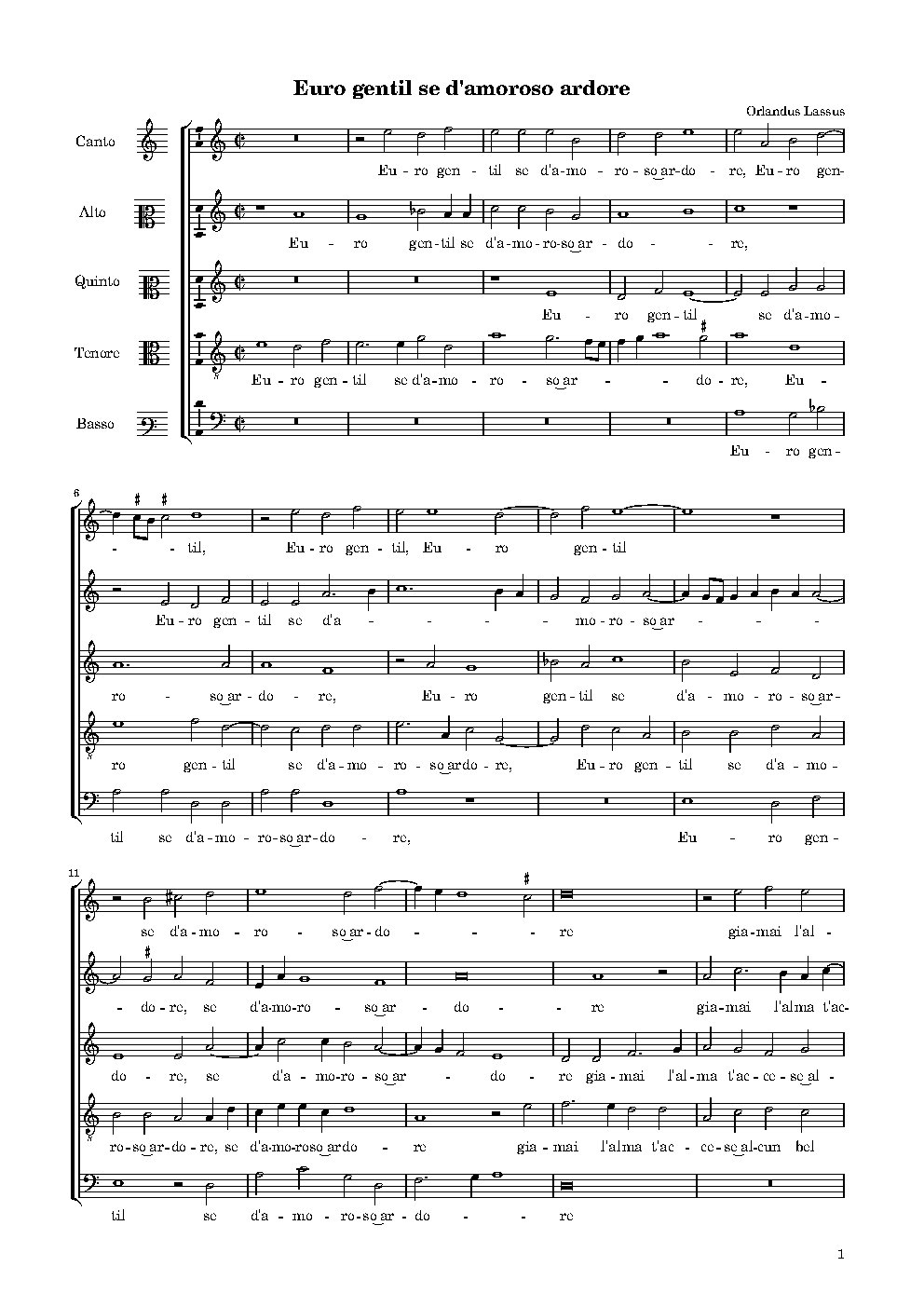 Euro gentil se d'amoroso ardore - Choir Script PDF Thumbnail