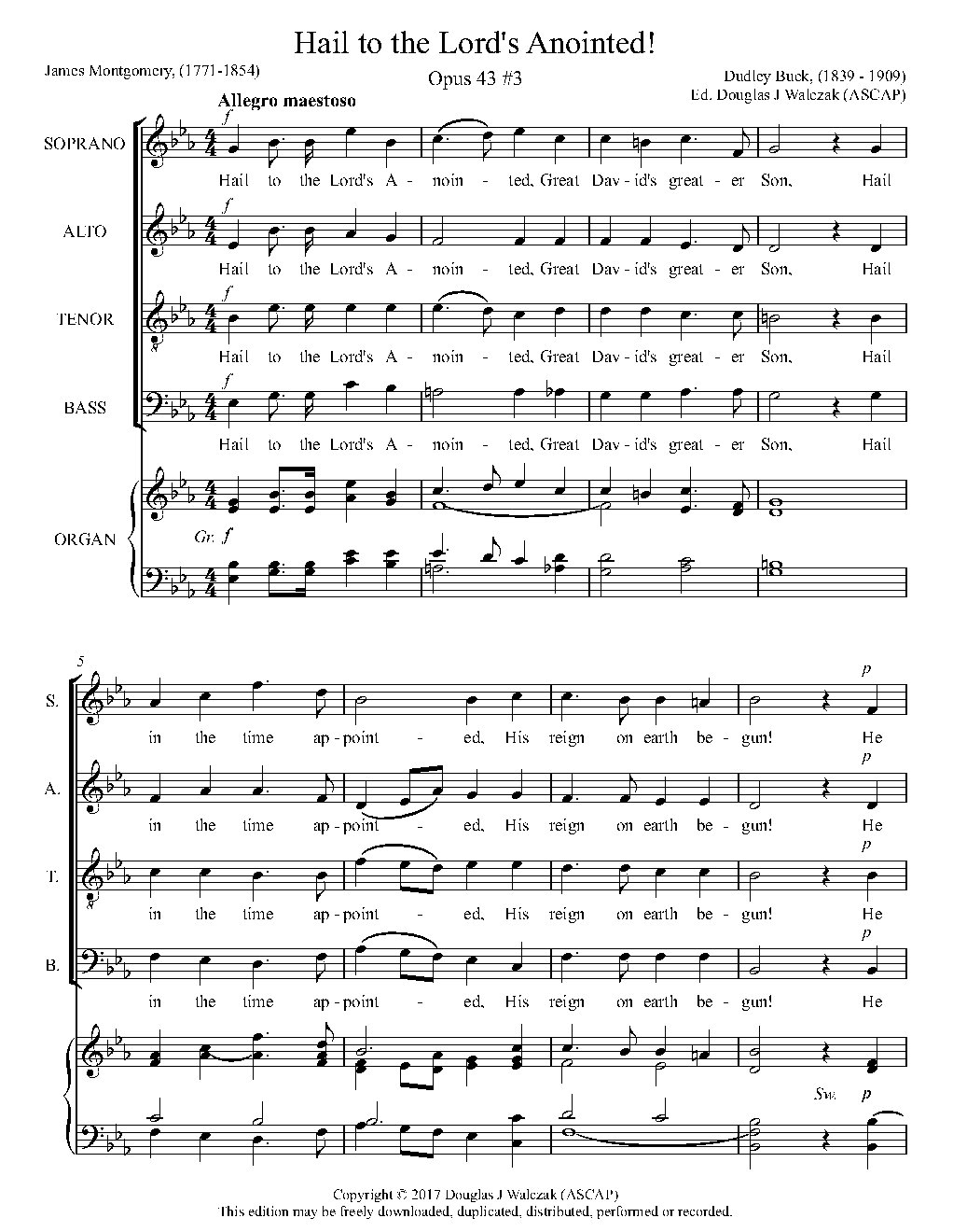 Hail to the Lord's Anointed Op. 43, No. 3 - Choir Script PDF Thumbnail