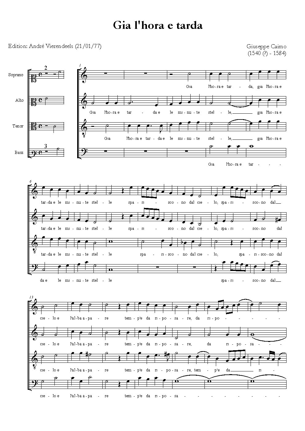 Già l'hora è tarda - Choir Script PDF Thumbnail