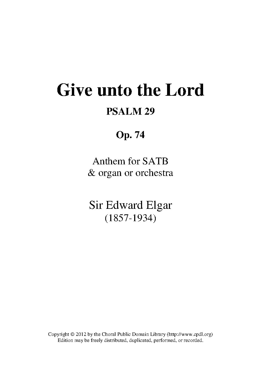 Give unto the Lord, Op. 74