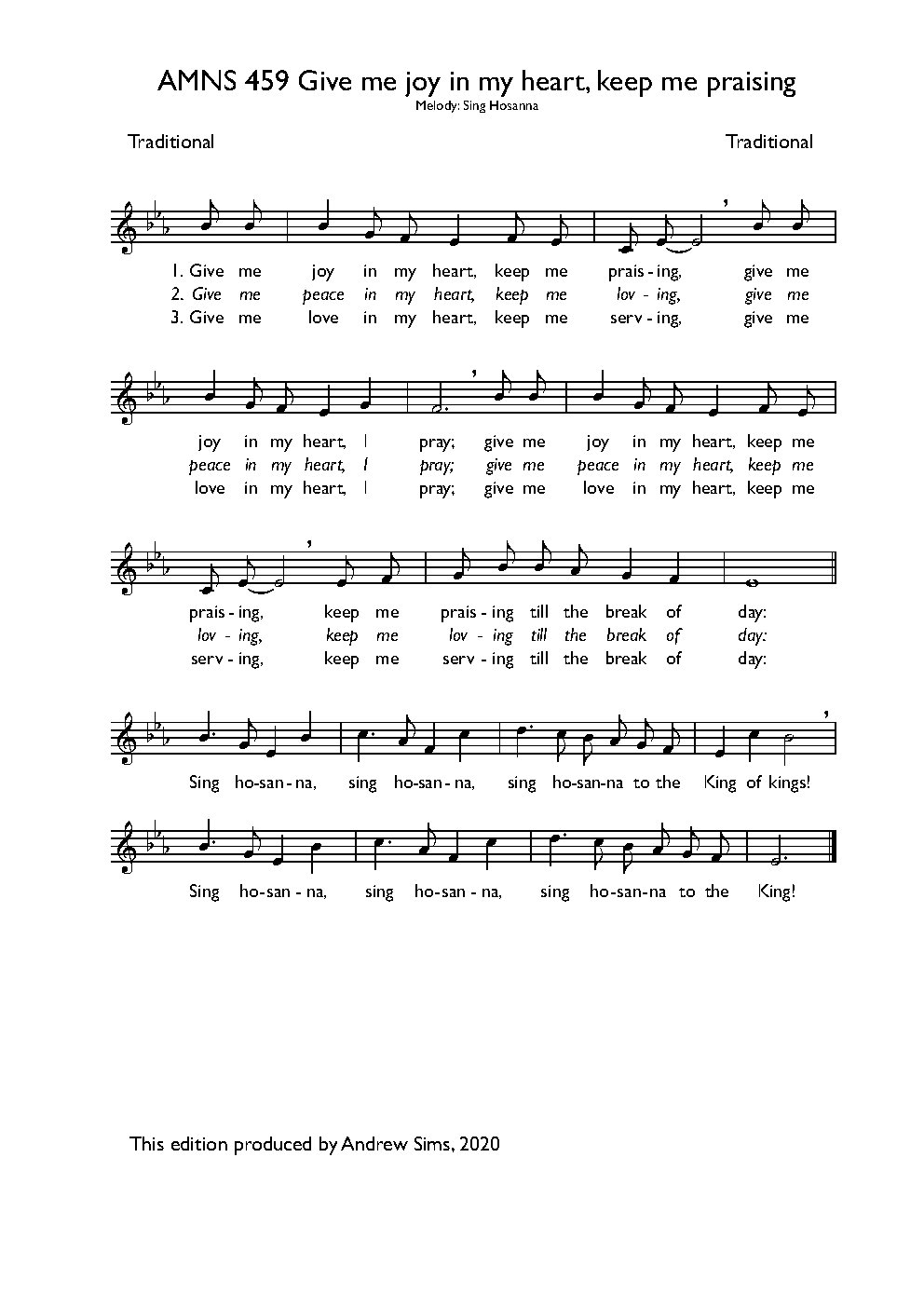 Give me joy in my heart, keep me praising