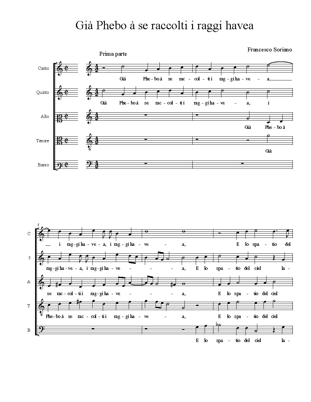 Già Phebo à se raccolti i raggi havea - Choir Script PDF Thumbnail