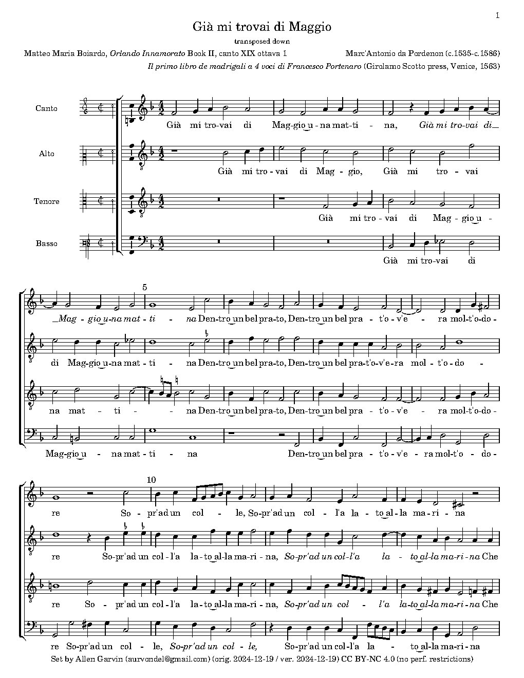 Già mi trovai di Maggio - Choir Script PDF Thumbnail