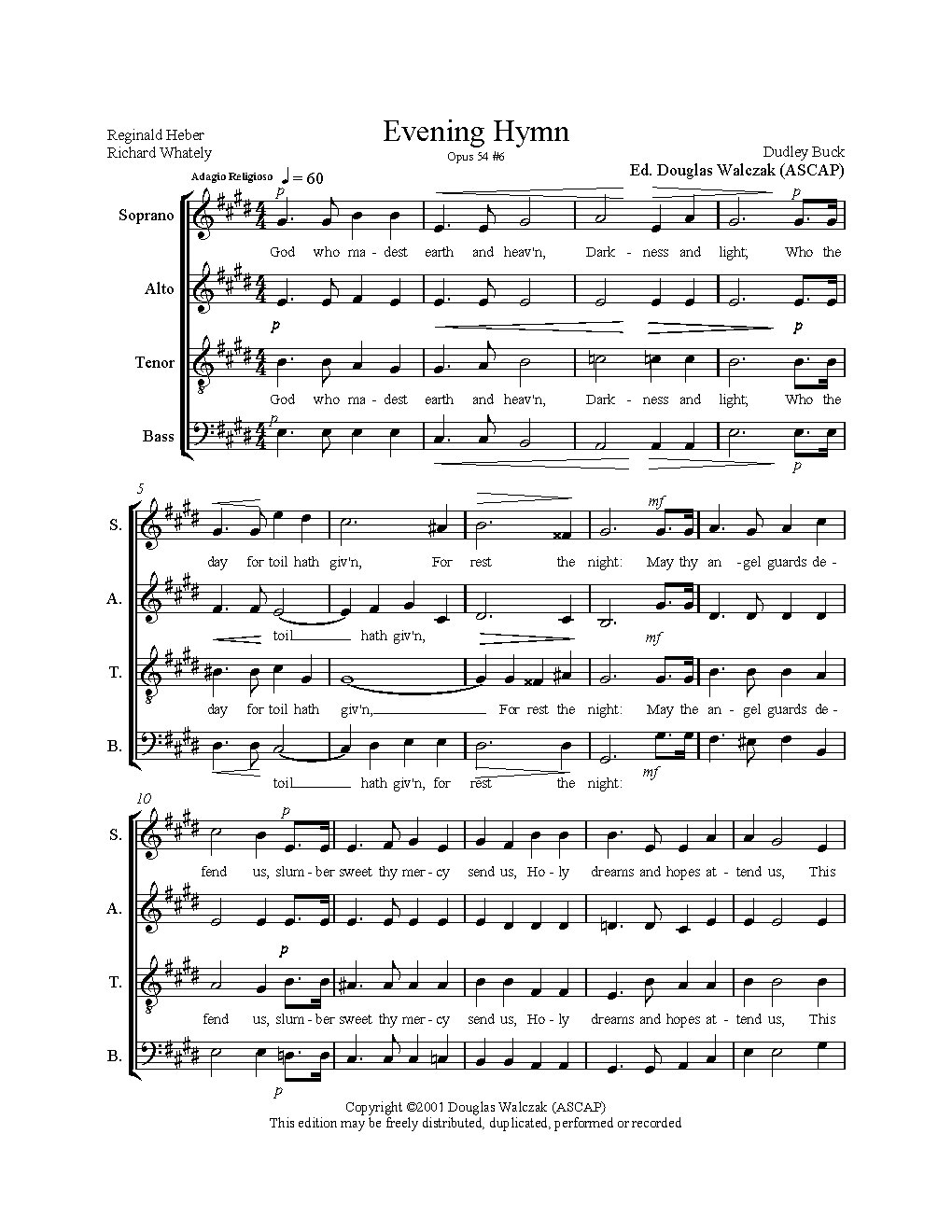 Evening Hymn, Op. 54, No. 6 - Choir Script PDF Thumbnail