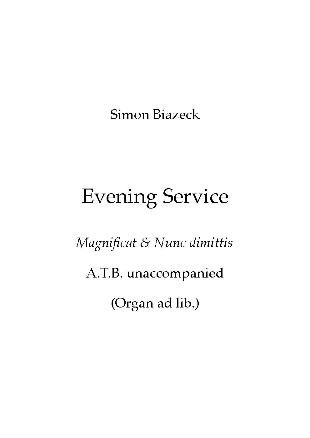 Evening Service for Men's Voices (Magnificat & Nunc dimittis)