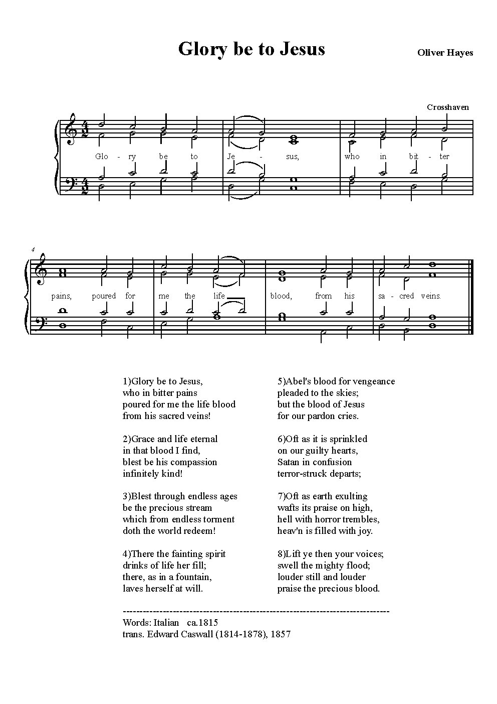 Glory be to Jesus (hymn tune Crosshaven 6.5.6.5) - Choir Script PDF Thumbnail