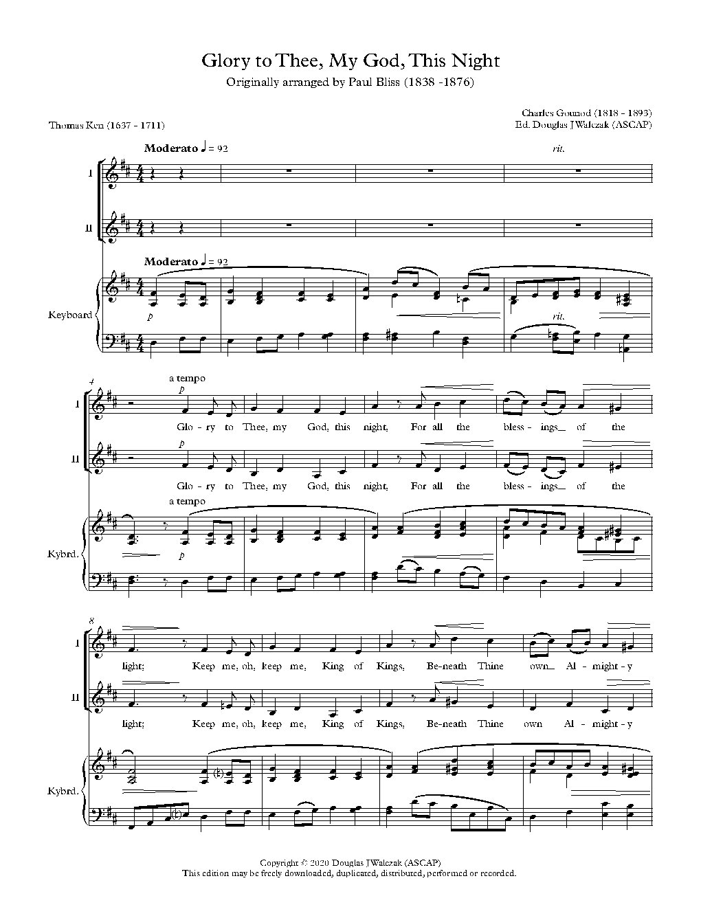 Glory to Thee, My God, This Night - Choir Script PDF Thumbnail