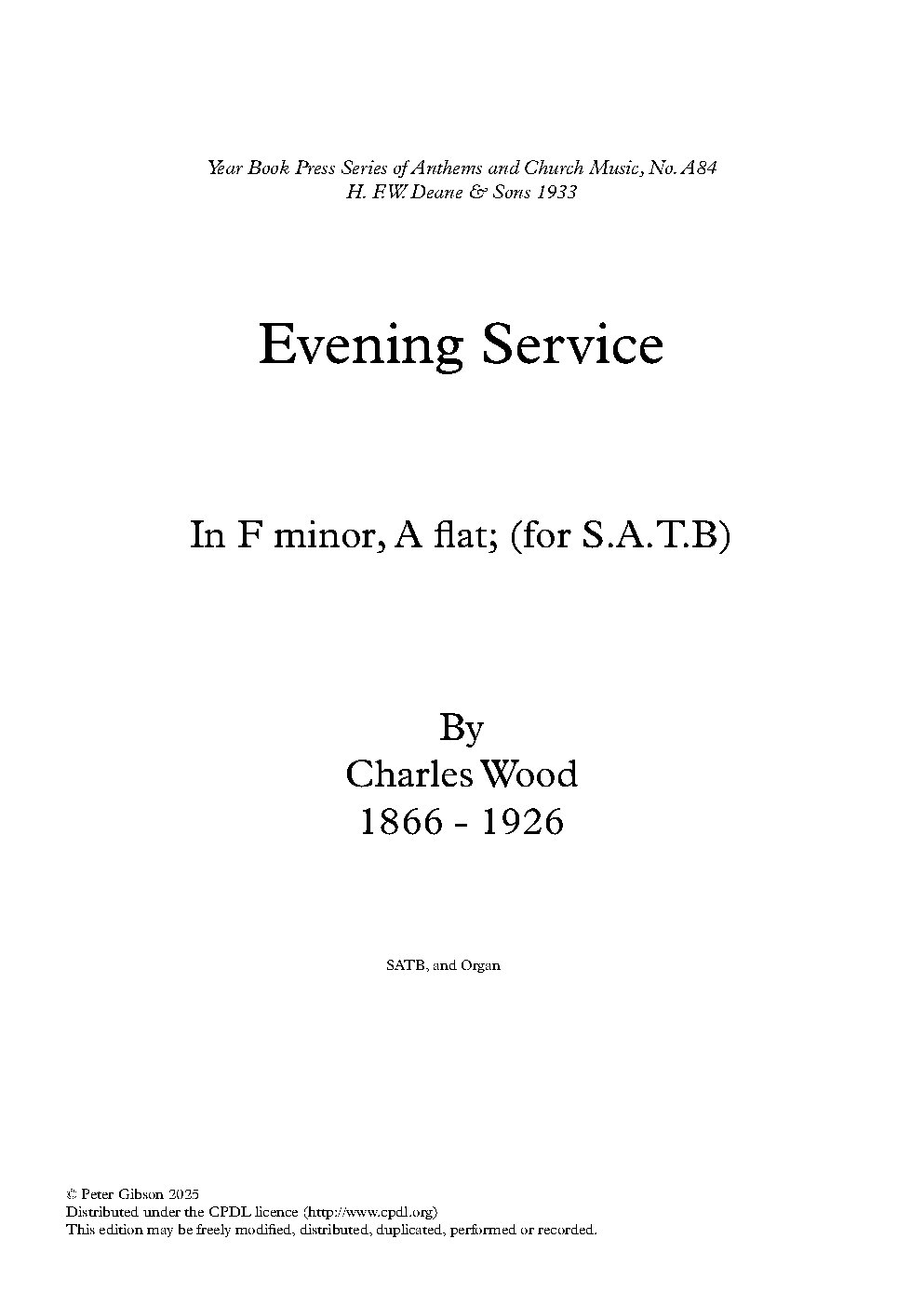 Evening Service in F Minor/A Flat Major - Choir Script PDF Thumbnail