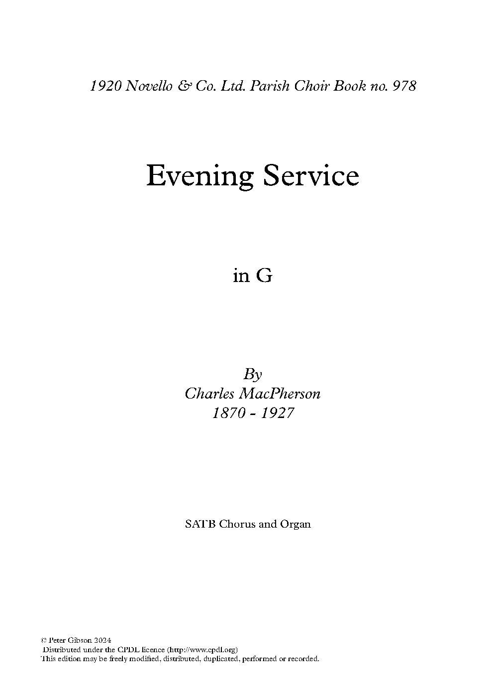 Evening Service in G