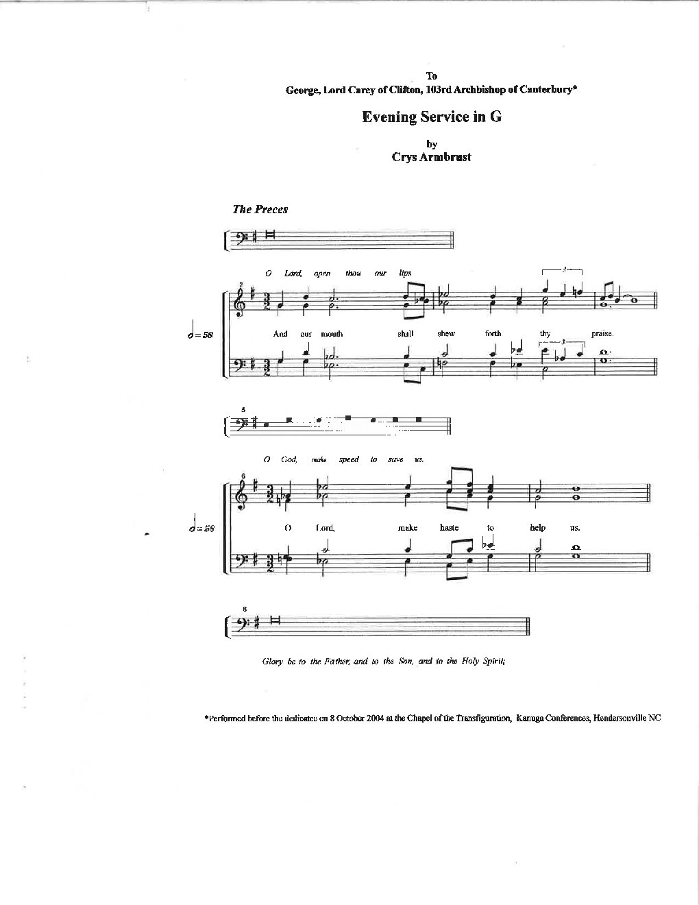 Evening Service in G (Lord Carey Service)