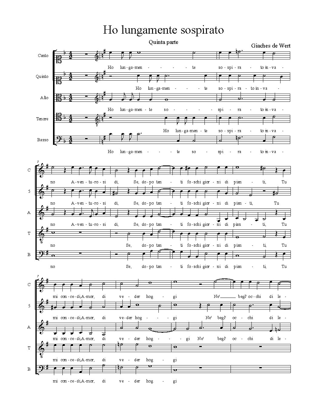 Ho lungamente sospirato (Quinta parte) - Choir Script PDF Thumbnail