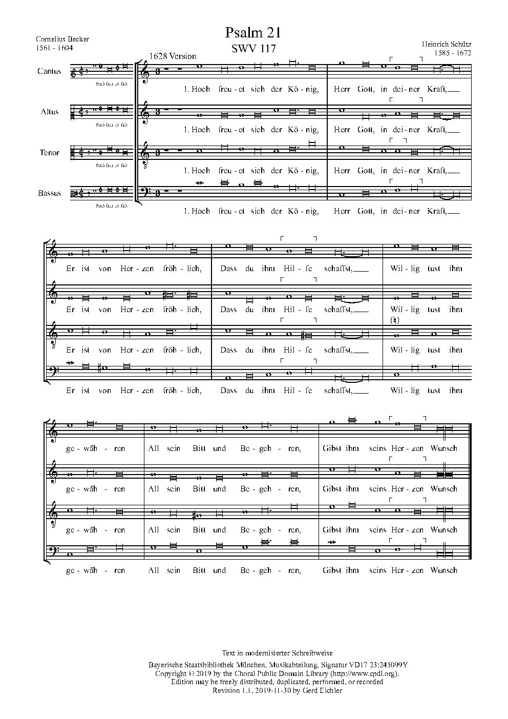 Hoch freuet sich der König, SWV 117 - Choir Script PDF Thumbnail
