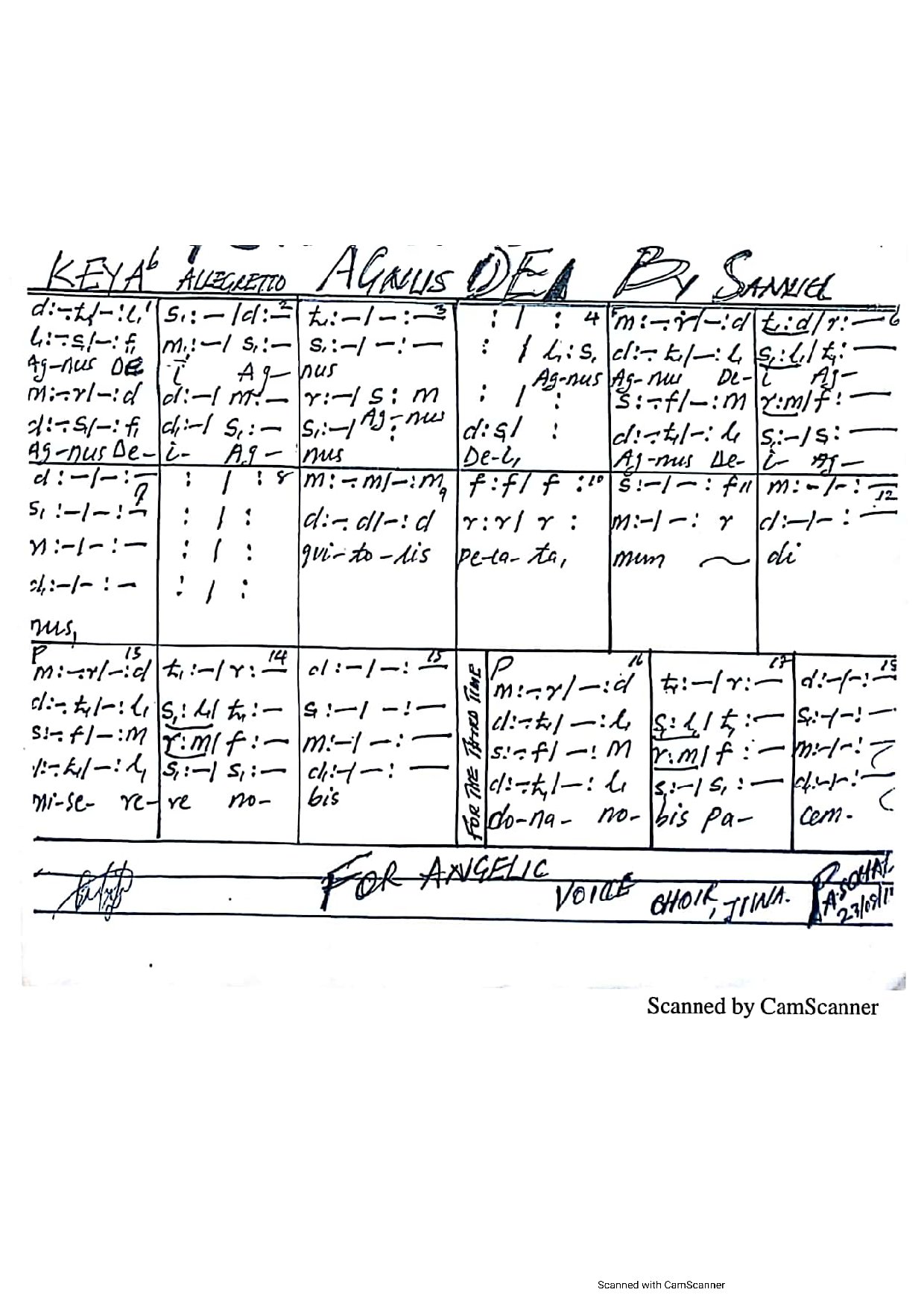 Agnus Dei ~ Samuel - Download Choir Script PDF