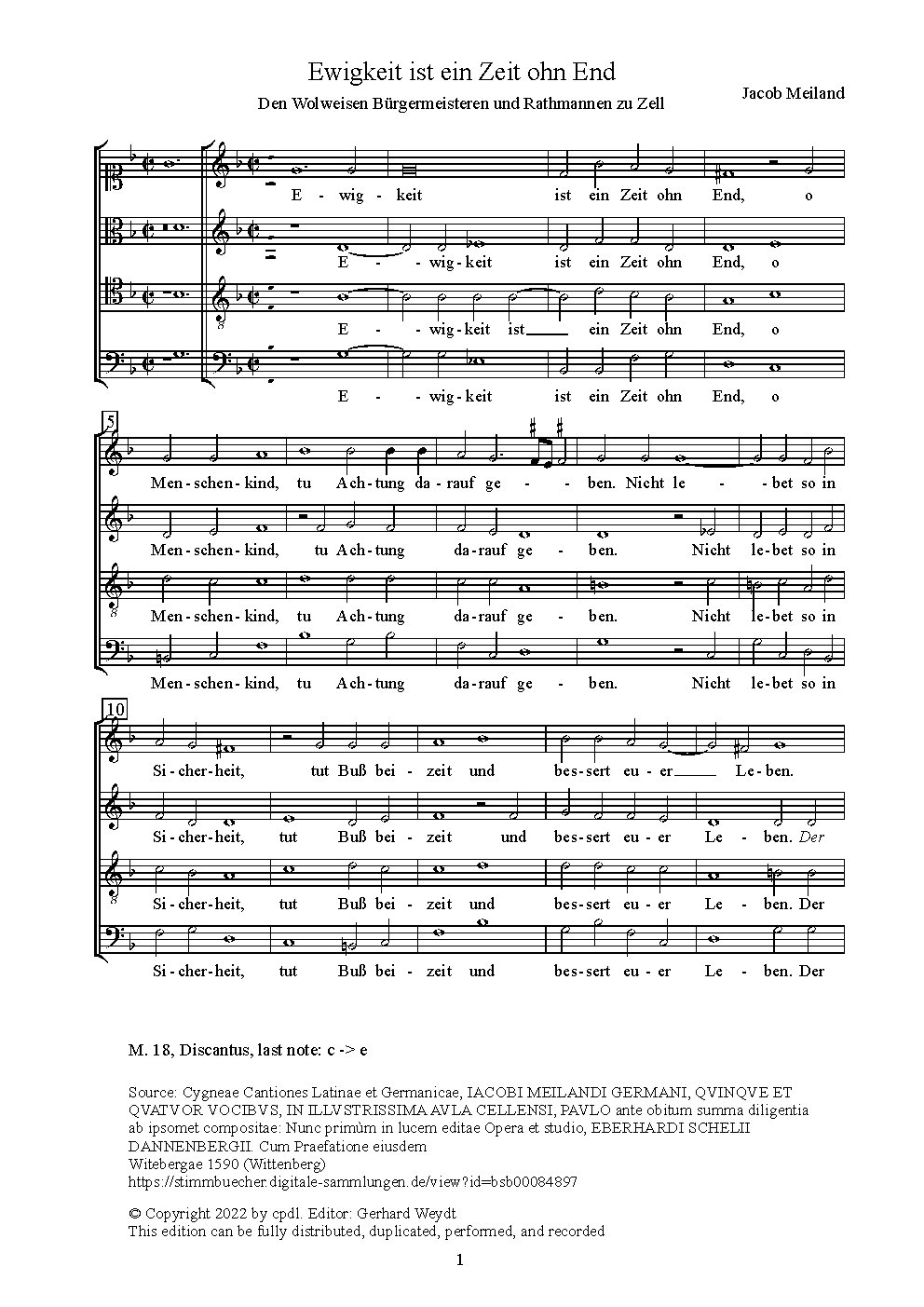 Ewigkeit ist ein Zeit ohn End - Choir Script PDF Thumbnail