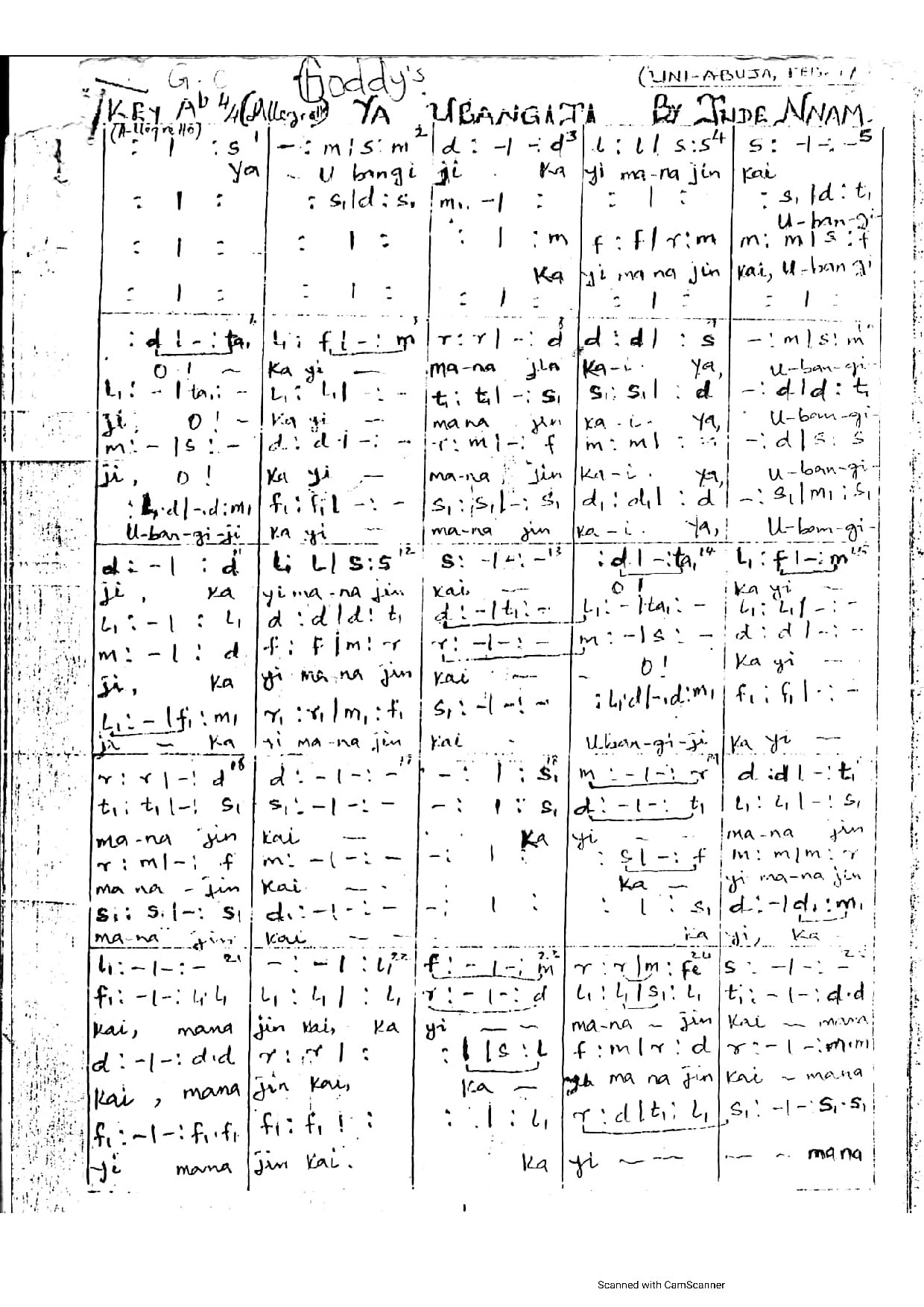 Ya-ubangiji (kyrie In Hausa) ~ Jude Nnam - Download Choir Script PDF