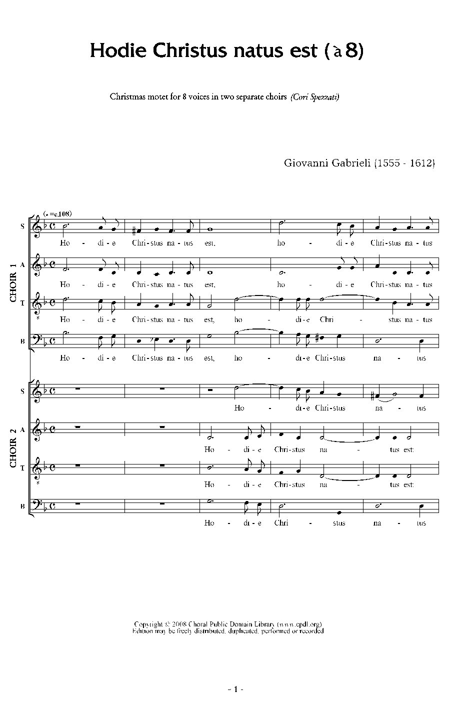 Hodie Christus natus est, a 8 voci