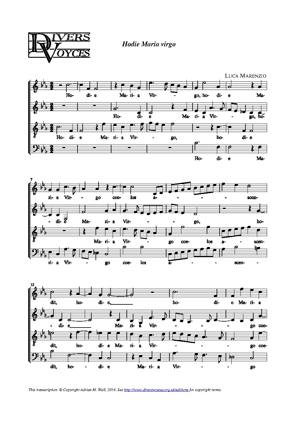 Hodie Maria Virgo - Choir Script PDF Thumbnail