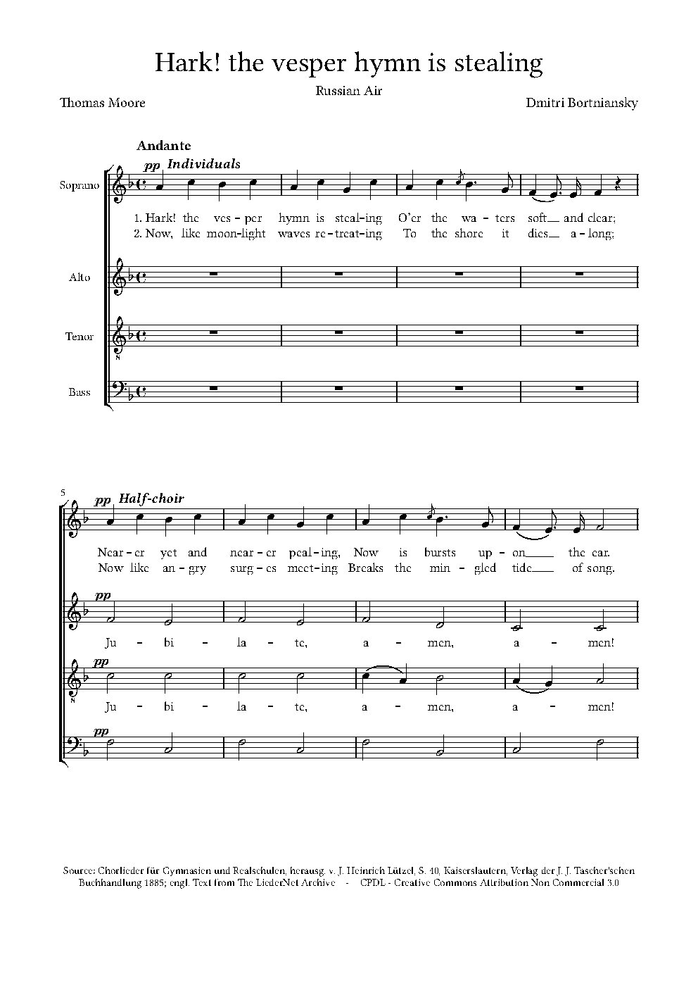 Hark! the vesper hymn is stealing / Horch, die Wellen tragen bebend