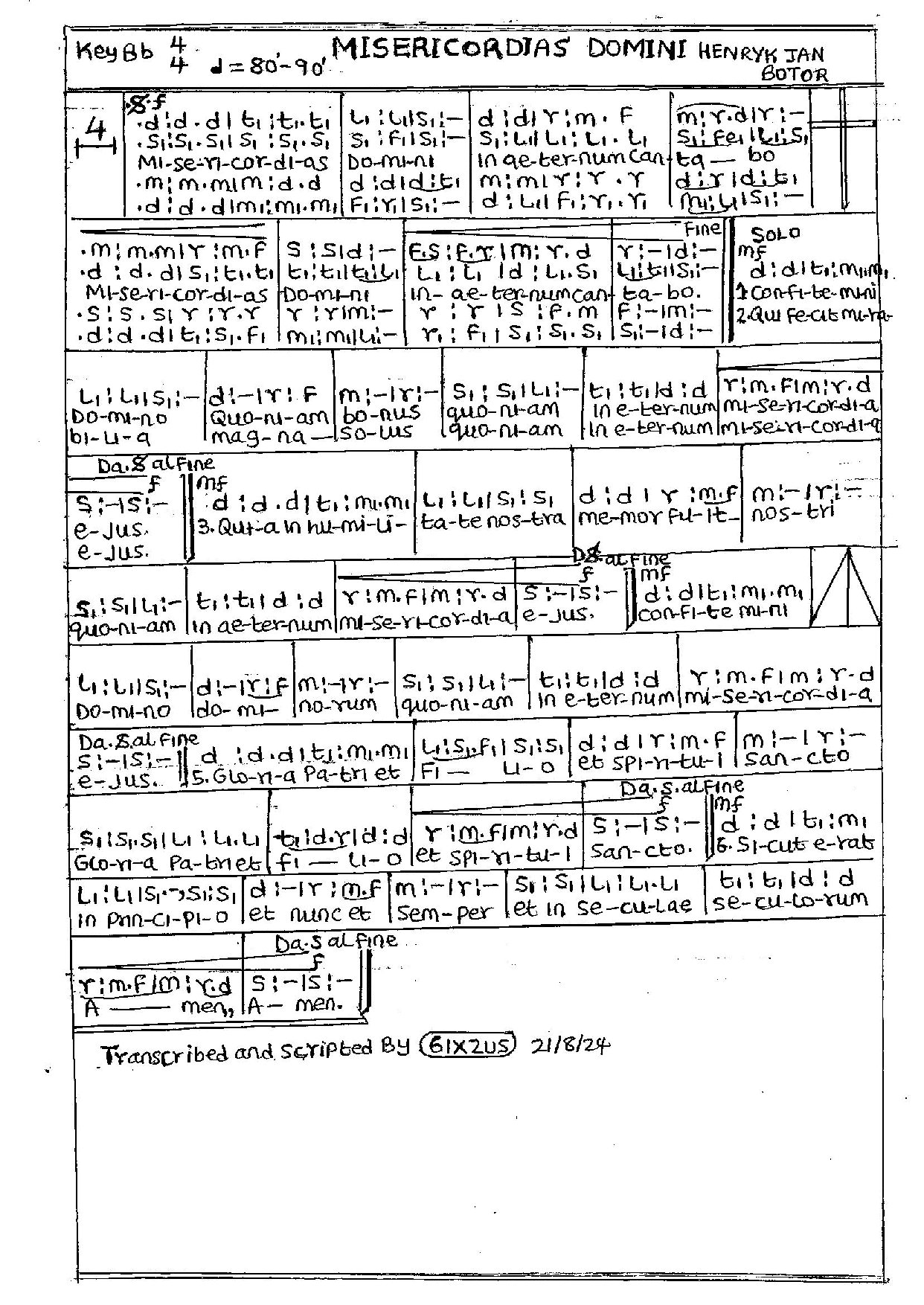 Misericordias Domini By Henryk Jan Botor - Download Choir Script PDF