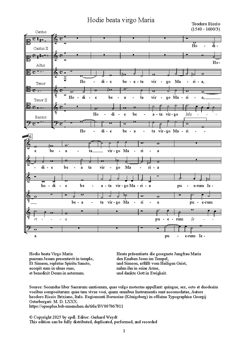 Hodie beata virgo Maria - Choir Script PDF Thumbnail